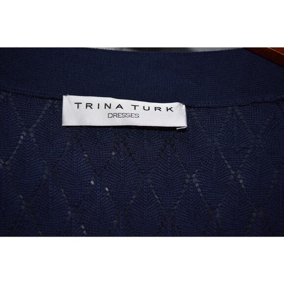 Trina Turk Navy Blue Diamond Knit Fit & Flare Sweater Dress Size Small - Picture 3 of 3